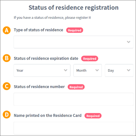 2. Registe as informações do seu cartão de residência