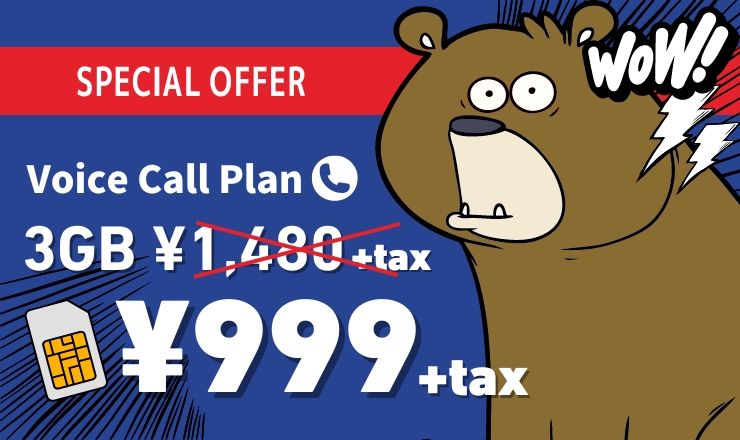 SPECIAL OFFER Voice Call Plan 3GB ¥999+tax
